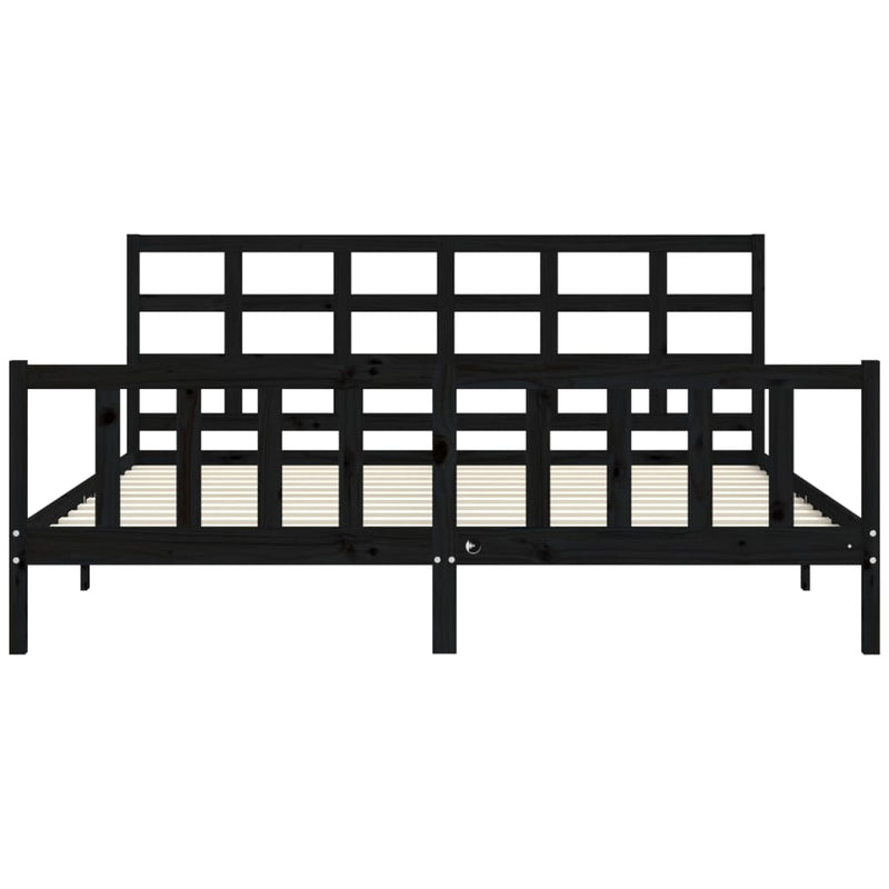 Cadru pat cu tăblie 200x200 cm, negru, lemn masiv