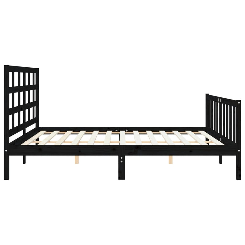 Cadru pat cu tăblie 200x200 cm, negru, lemn masiv
