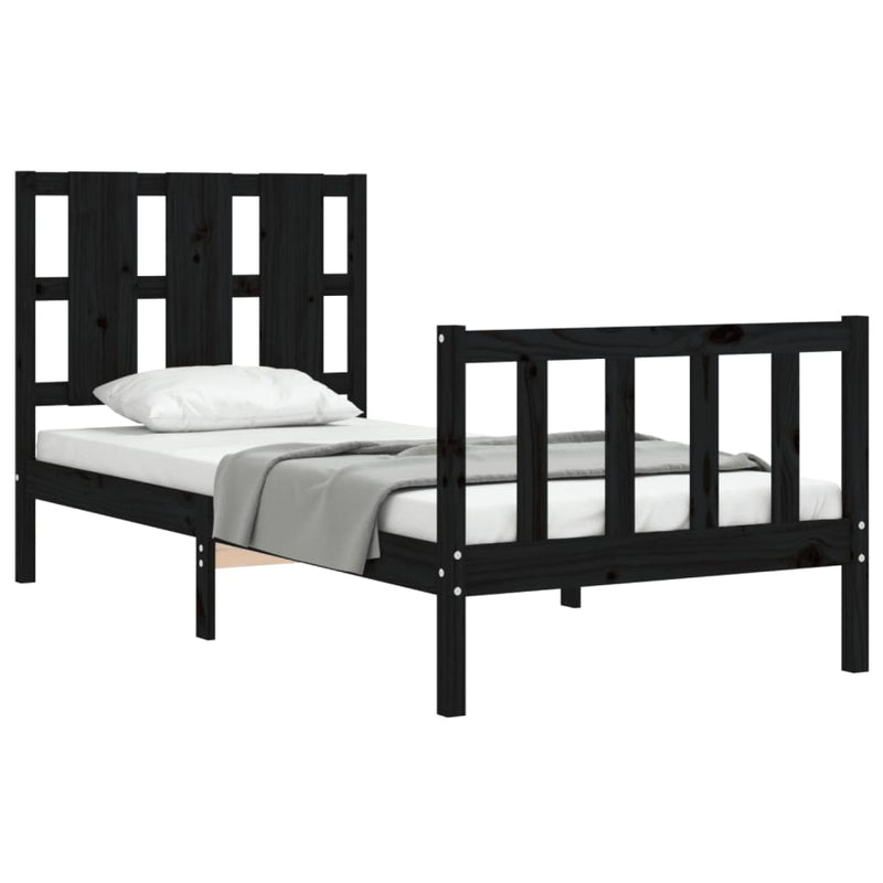 Cadru de pat cu tăblie Small Single, negru, lemn masiv