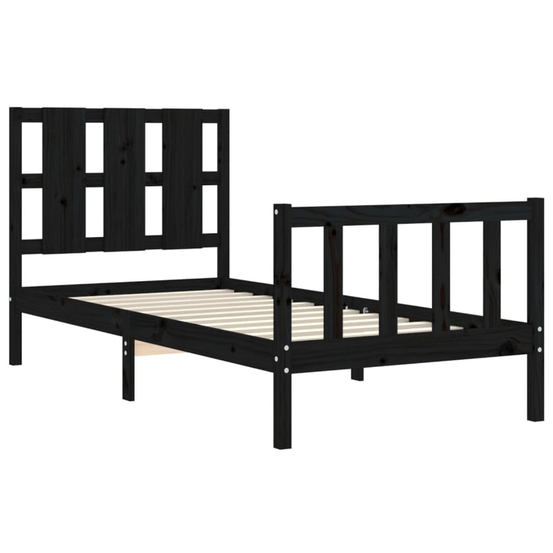Cadru de pat cu tăblie Small Single, negru, lemn masiv