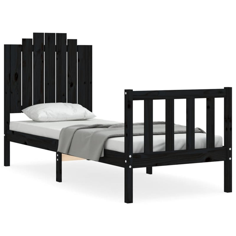 Cadru de pat cu tăblie Small Single, negru, lemn masiv