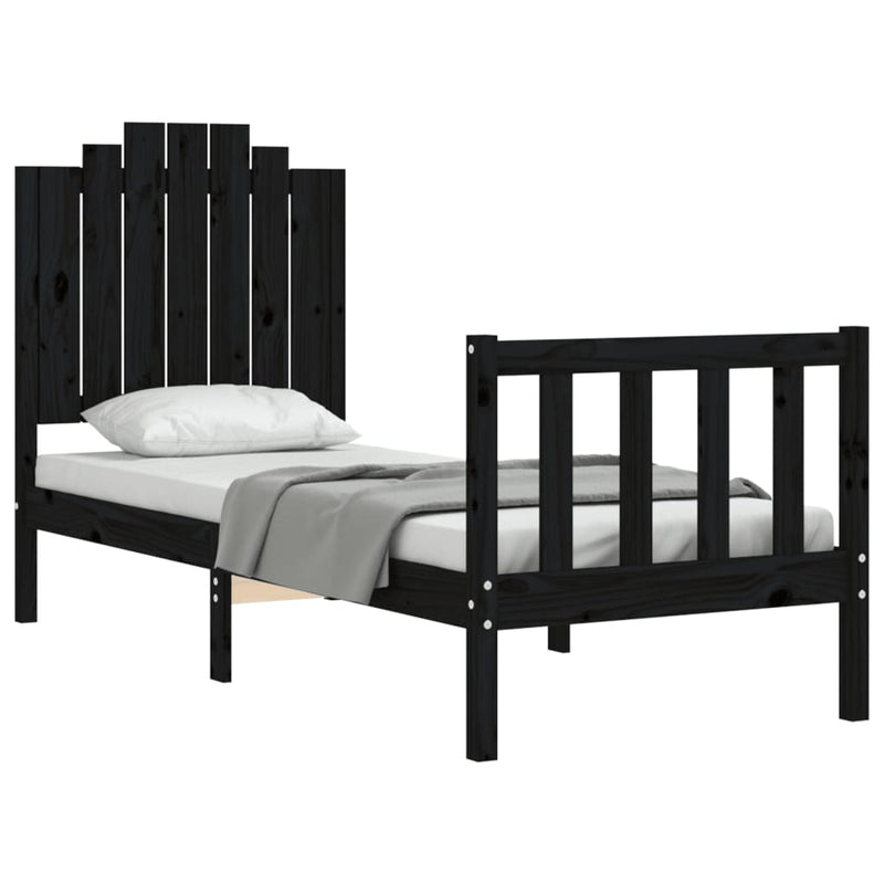 Cadru de pat cu tăblie Small Single, negru, lemn masiv