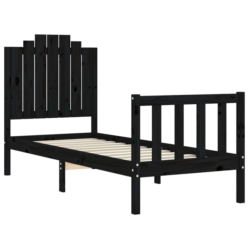 Cadru de pat cu tăblie Small Single, negru, lemn masiv