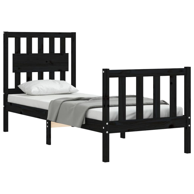 Cadru de pat cu tăblie Small Single, negru, lemn masiv