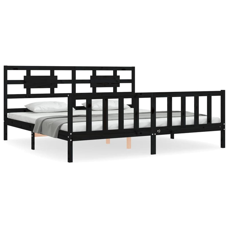 Cadru pat cu tăblie 200x200 cm, negru, lemn masiv