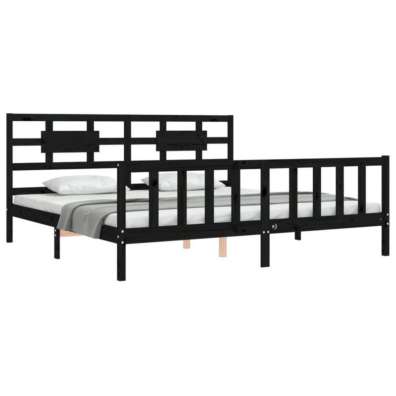 Cadru pat cu tăblie 200x200 cm, negru, lemn masiv