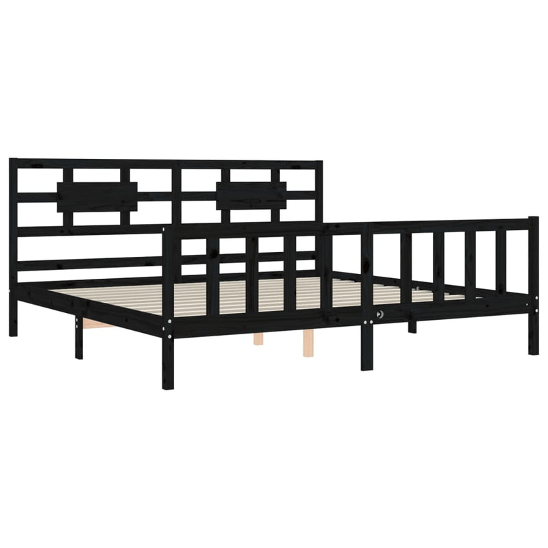 Cadru pat cu tăblie 200x200 cm, negru, lemn masiv