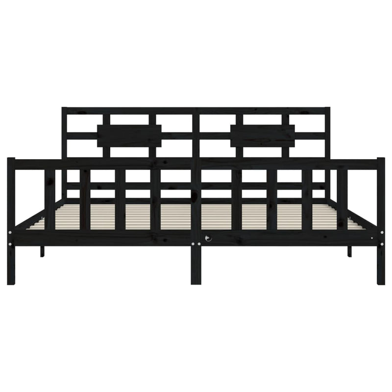 Cadru pat cu tăblie 200x200 cm, negru, lemn masiv