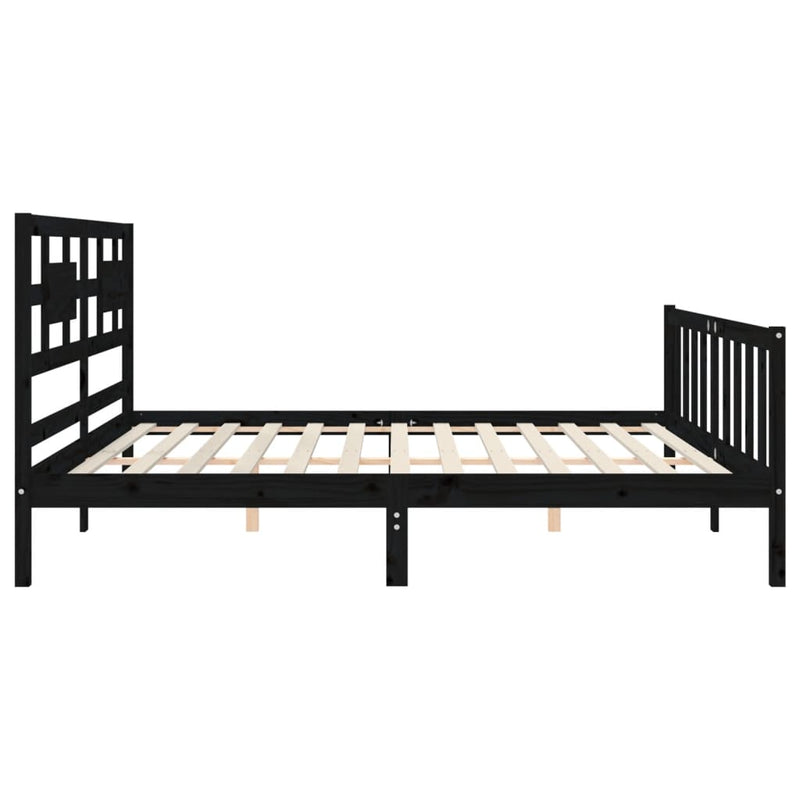 Cadru pat cu tăblie 200x200 cm, negru, lemn masiv