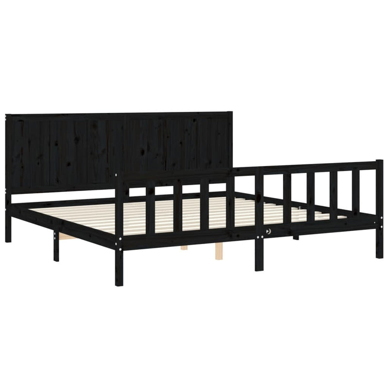 Cadru pat cu tăblie 200x200 cm, negru, lemn masiv