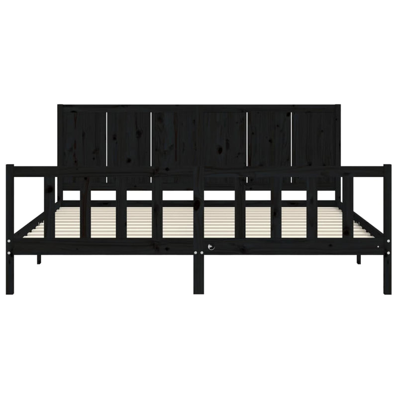 Cadru pat cu tăblie 200x200 cm, negru, lemn masiv