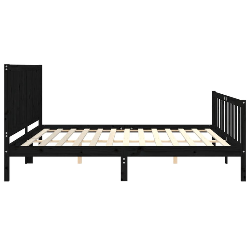 Cadru pat cu tăblie 200x200 cm, negru, lemn masiv