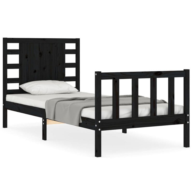 Cadru de pat cu tăblie Small Single, negru, lemn masiv