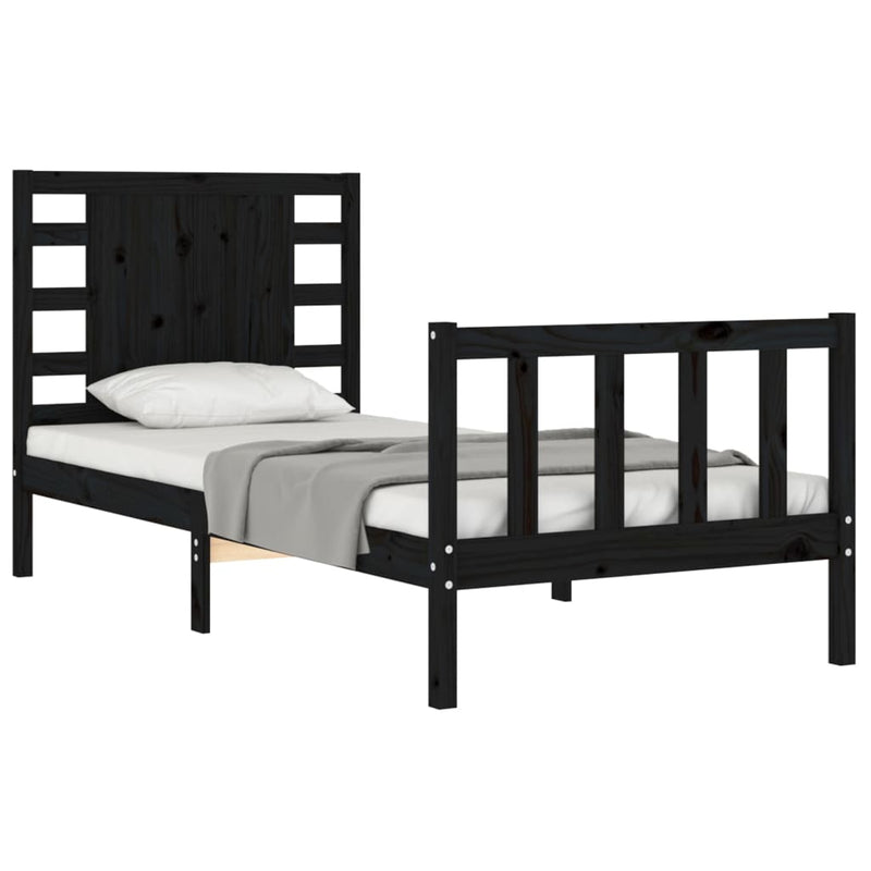 Cadru de pat cu tăblie Small Single, negru, lemn masiv