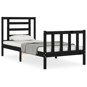 Cadru de pat cu tăblie Small Single, negru, lemn masiv