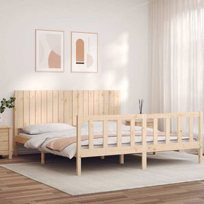 Cadru de pat cu tăblie Super King Size, lemn masiv