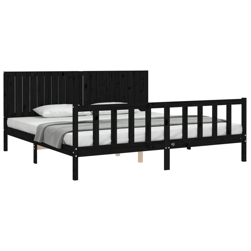 Cadru pat cu tăblie 200x200 cm, negru, lemn masiv