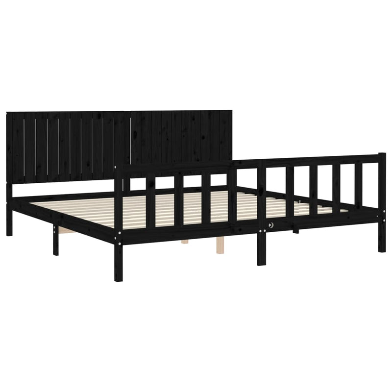 Cadru pat cu tăblie 200x200 cm, negru, lemn masiv