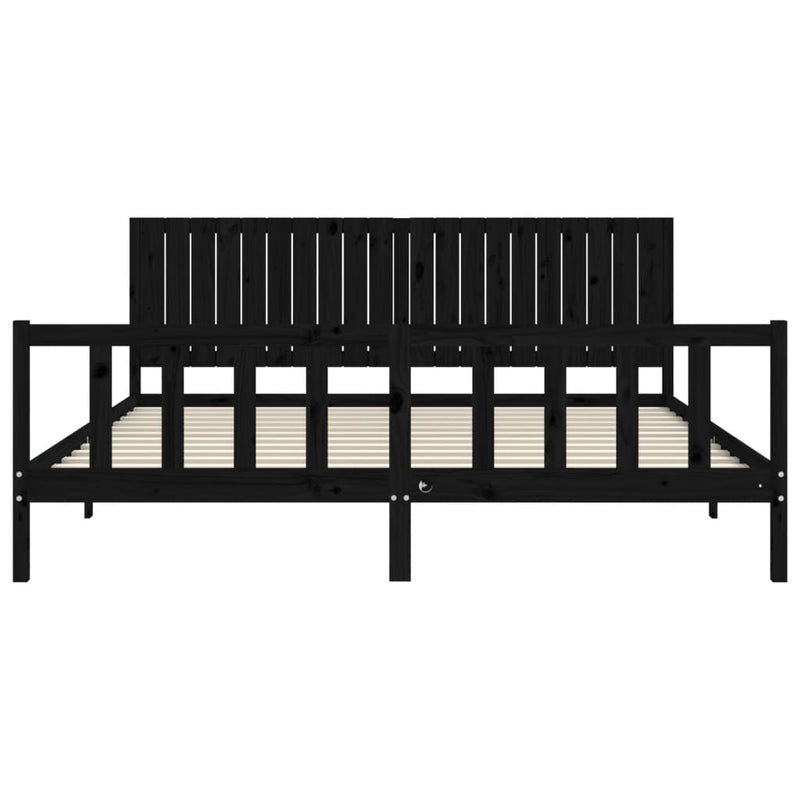 Cadru pat cu tăblie 200x200 cm, negru, lemn masiv