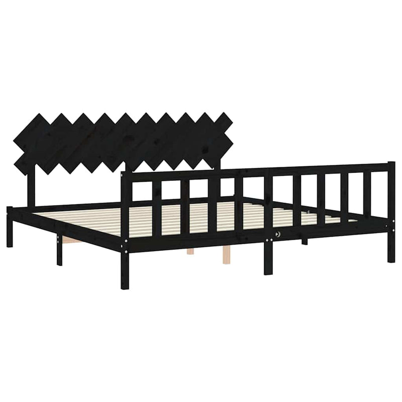 Cadru pat cu tăblie 200x200 cm, negru, lemn masiv