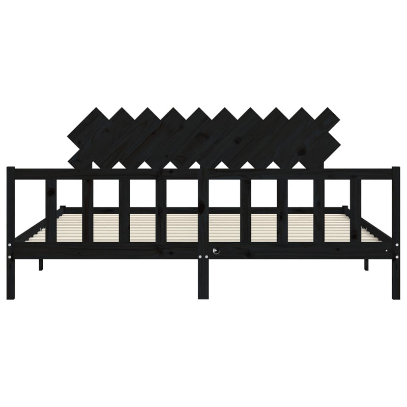 Cadru pat cu tăblie 200x200 cm, negru, lemn masiv