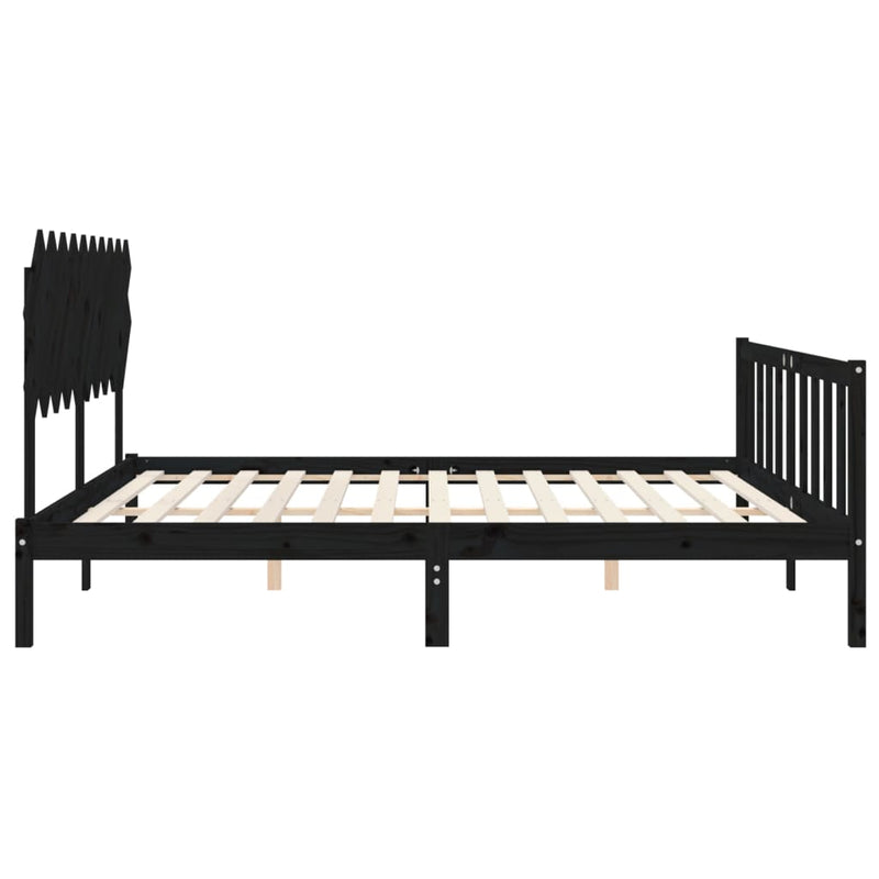 Cadru pat cu tăblie 200x200 cm, negru, lemn masiv