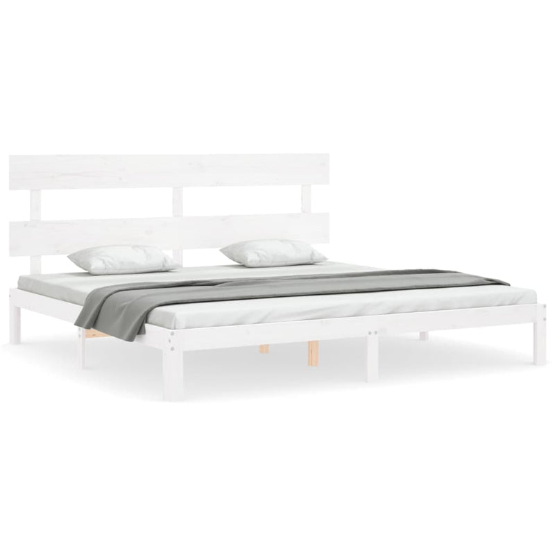 Cadru de pat cu tăblie Super King Size, alb, lemn masiv