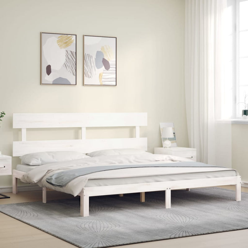 Cadru de pat cu tăblie Super King Size, alb, lemn masiv