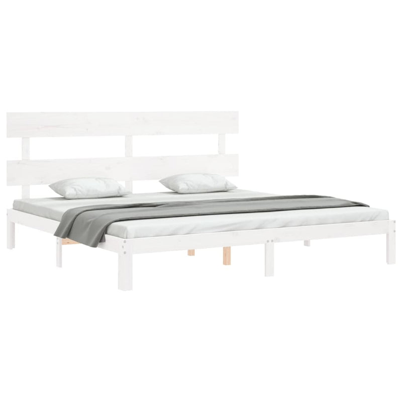 Cadru de pat cu tăblie Super King Size, alb, lemn masiv