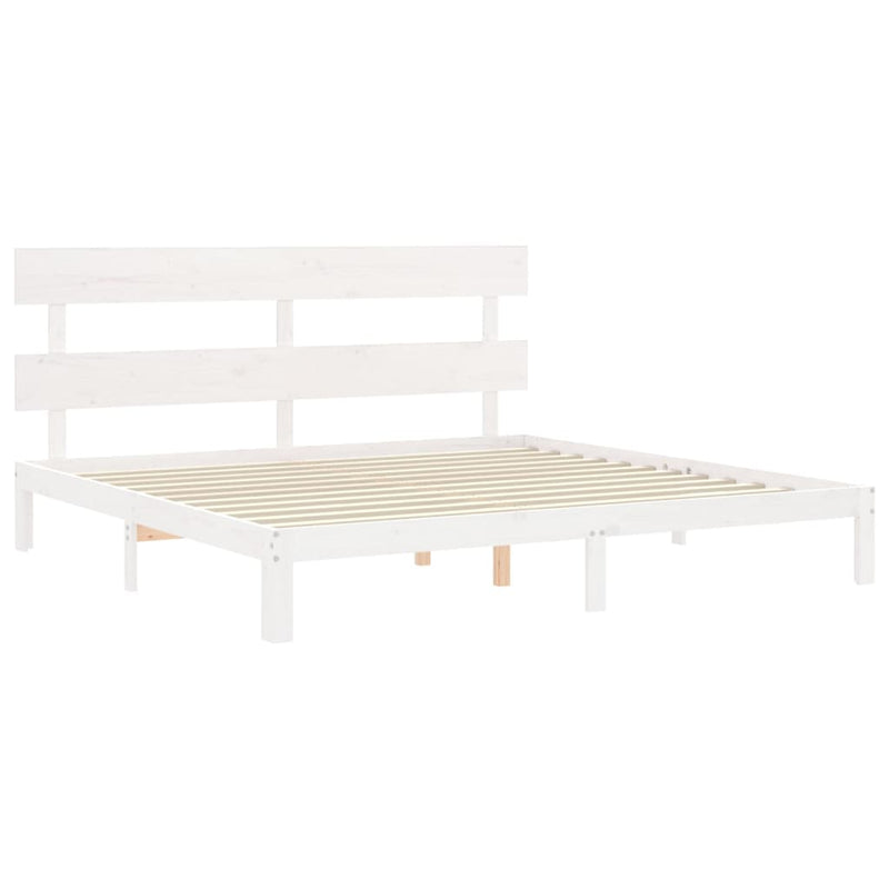 Cadru de pat cu tăblie Super King Size, alb, lemn masiv