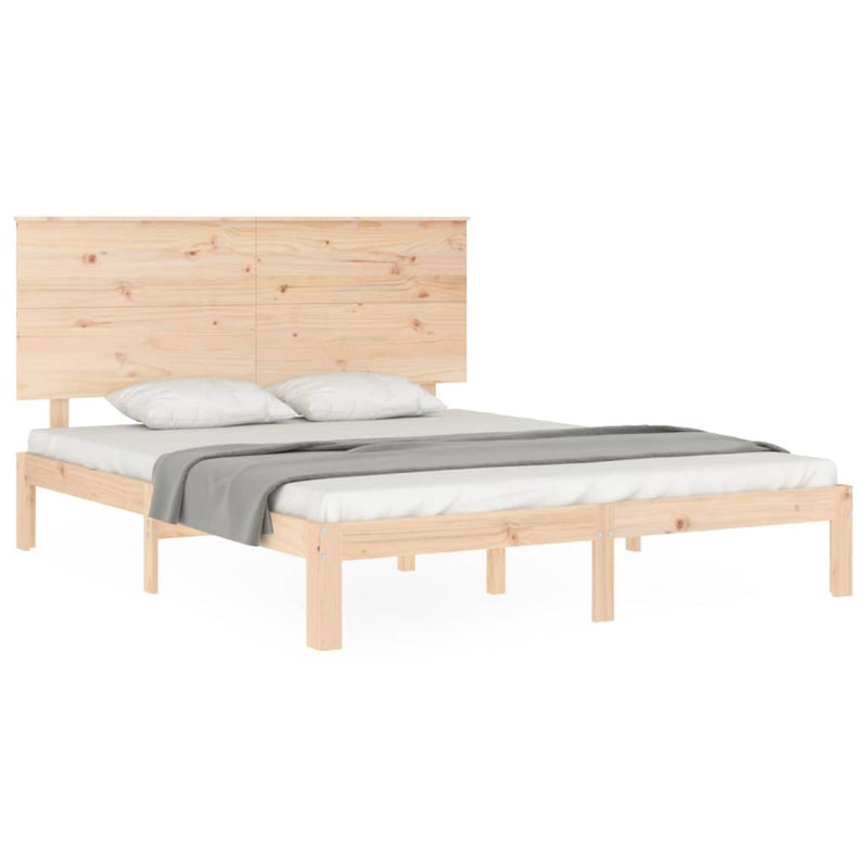 Cadru de pat cu tăblie, lemn masiv, king size