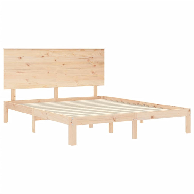 Cadru de pat cu tăblie, lemn masiv, king size