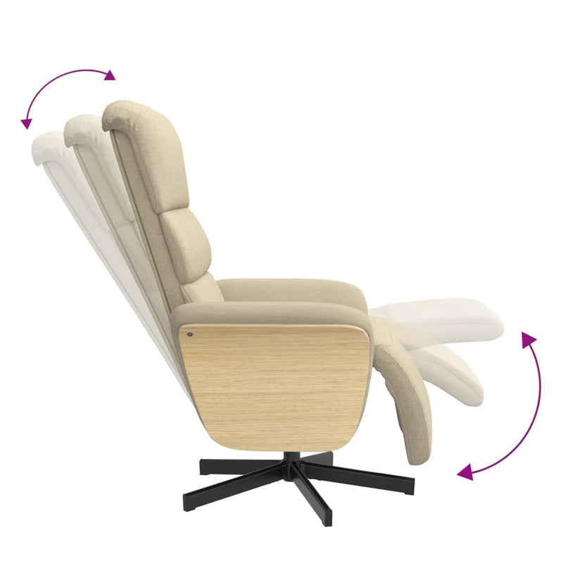 Scaun rabatabil cu suport pentru picioare crem material textil