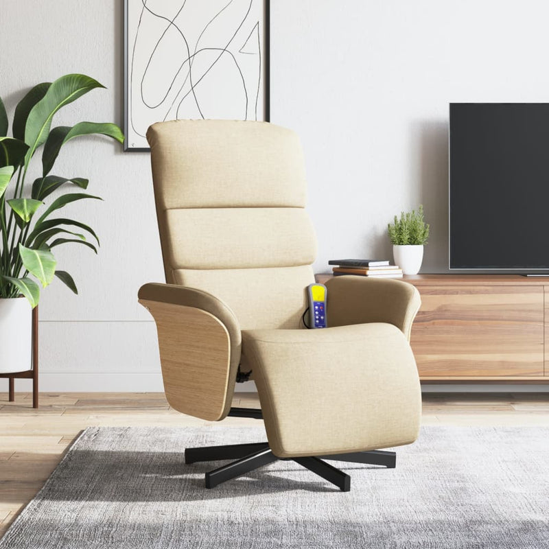 Scaun rabatabil cu suport pentru picioare crem material textil