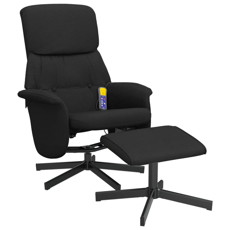 Scaun rabatabil cu taburet, negru, material textil