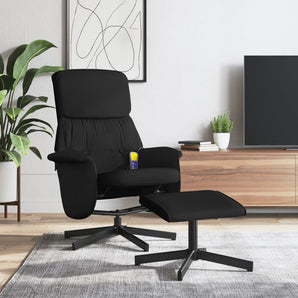 Scaun rabatabil cu taburet, negru, material textil