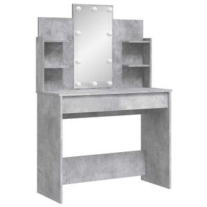 Masă de toaletă cu LED-uri, gri beton, 96x40x142 cm