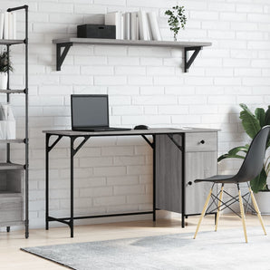 Birou de computer, sonoma gri, 131x48x75 cm, lemn prelucrat