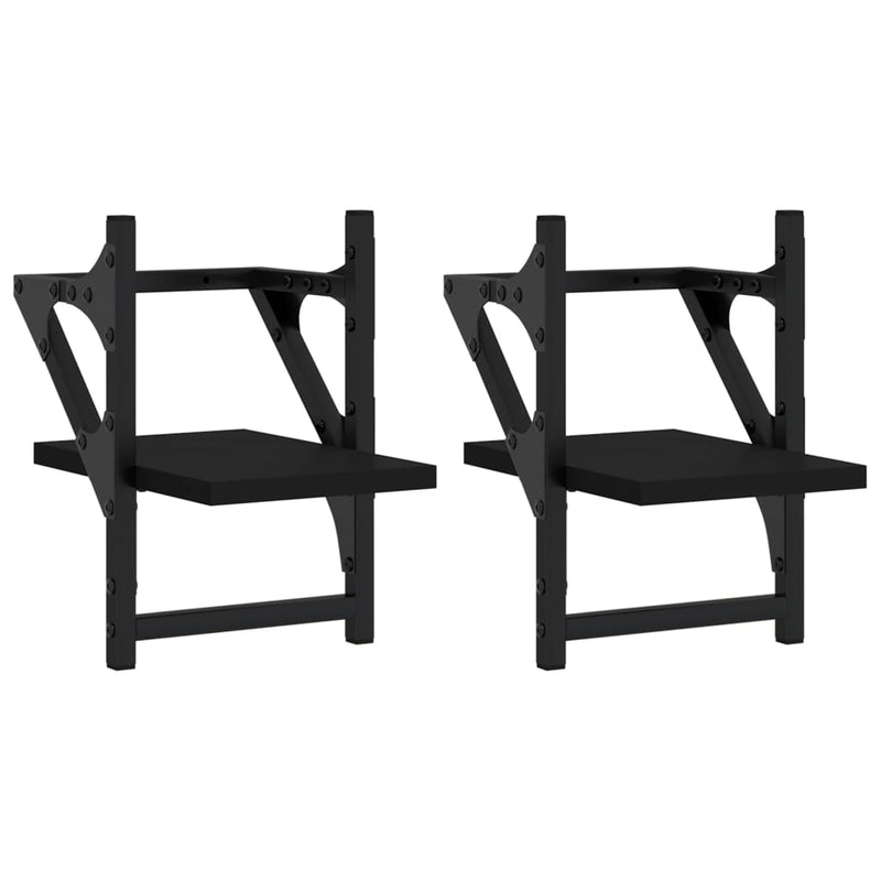 Rafturi de perete cu bare, 2 buc, negru, 20x25x30 cm