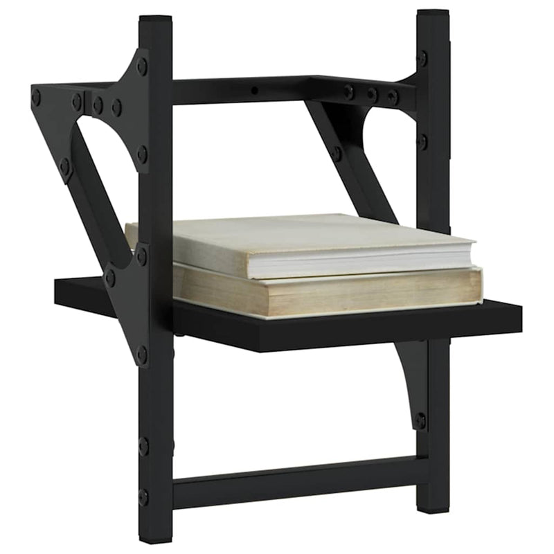 Rafturi de perete cu bare, 2 buc, negru, 20x25x30 cm