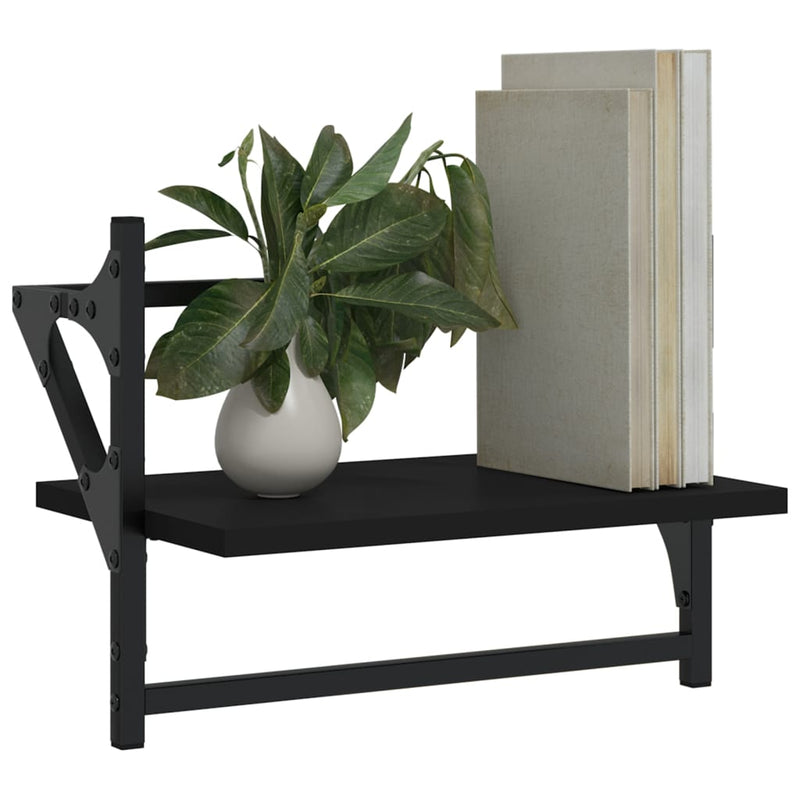 Rafturi de perete cu bare, 2 buc, negru, 40x25x30 cm