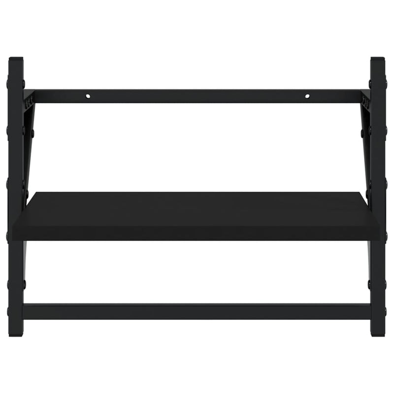 Rafturi de perete cu bare, 2 buc, negru, 40x25x30 cm