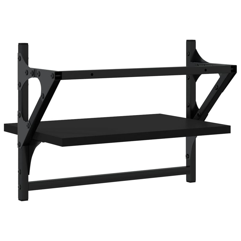 Rafturi de perete cu bare, 2 buc, negru, 40x25x30 cm
