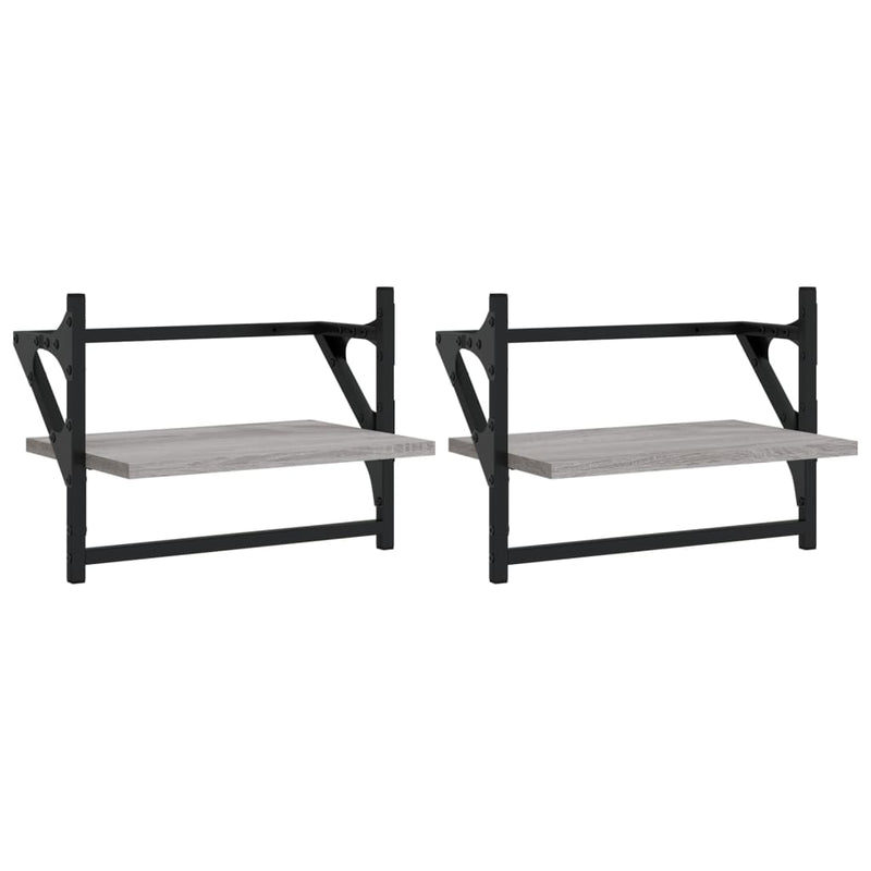 Rafturi de perete cu bare, 2 buc., gri sonoma, 40x25x30 cm