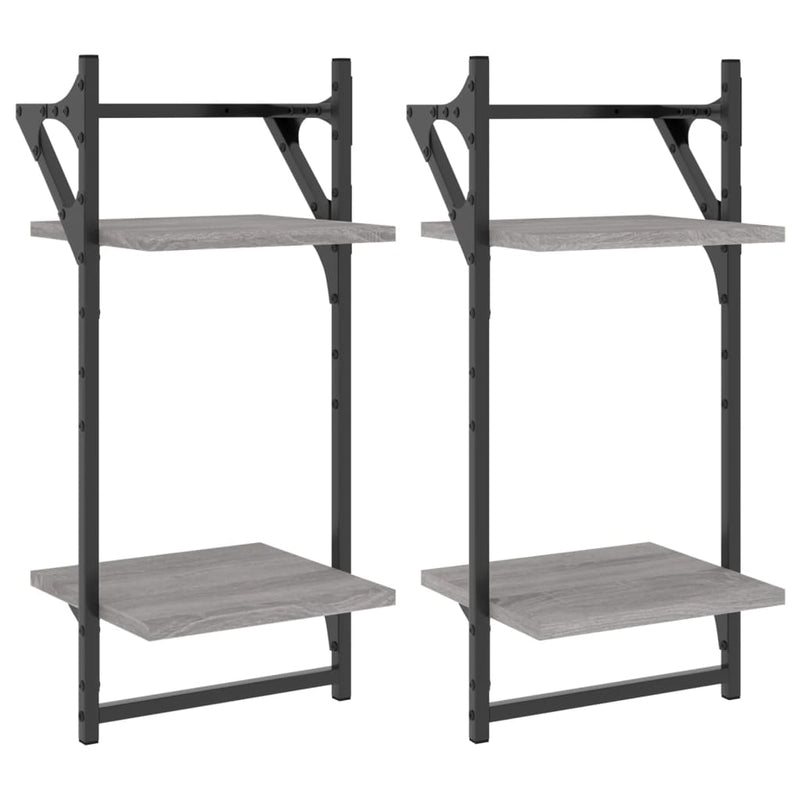 Rafturi perete 2 niveluri cu bare 2 buc. gri sonoma 30x25x65 cm
