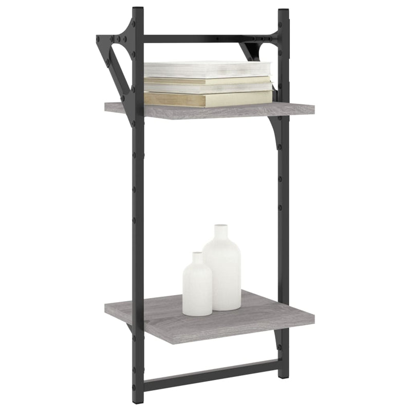 Rafturi perete 2 niveluri cu bare 2 buc. gri sonoma 30x25x65 cm