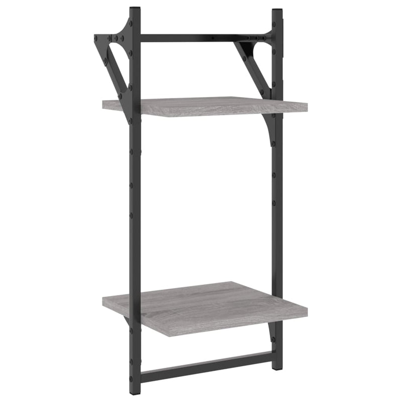 Rafturi perete 2 niveluri cu bare 2 buc. gri sonoma 30x25x65 cm