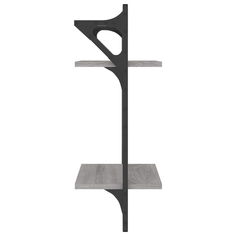 Rafturi perete 2 niveluri cu bare 2 buc. gri sonoma 30x25x65 cm
