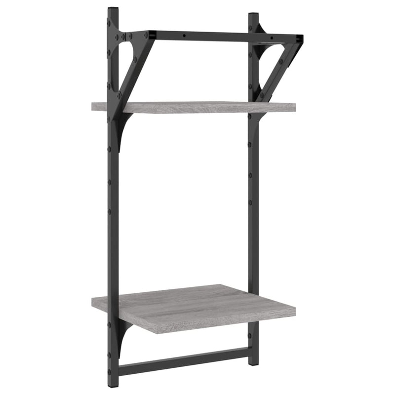 Rafturi perete 2 niveluri cu bare 2 buc. gri sonoma 30x25x65 cm