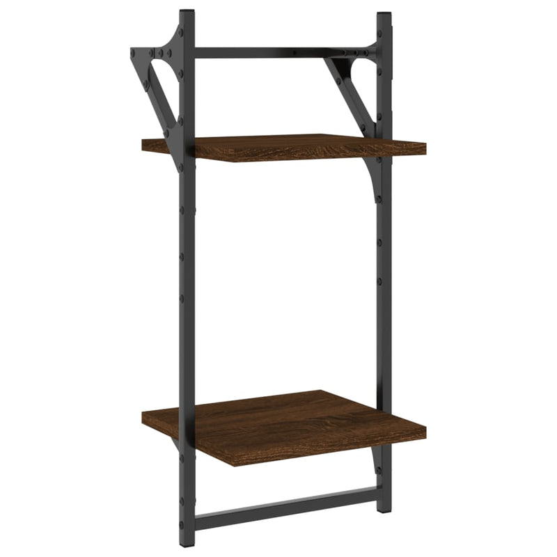 Rafturi perete cu 2 niveluri/bare 2 buc stejar maro 30x25x65 cm